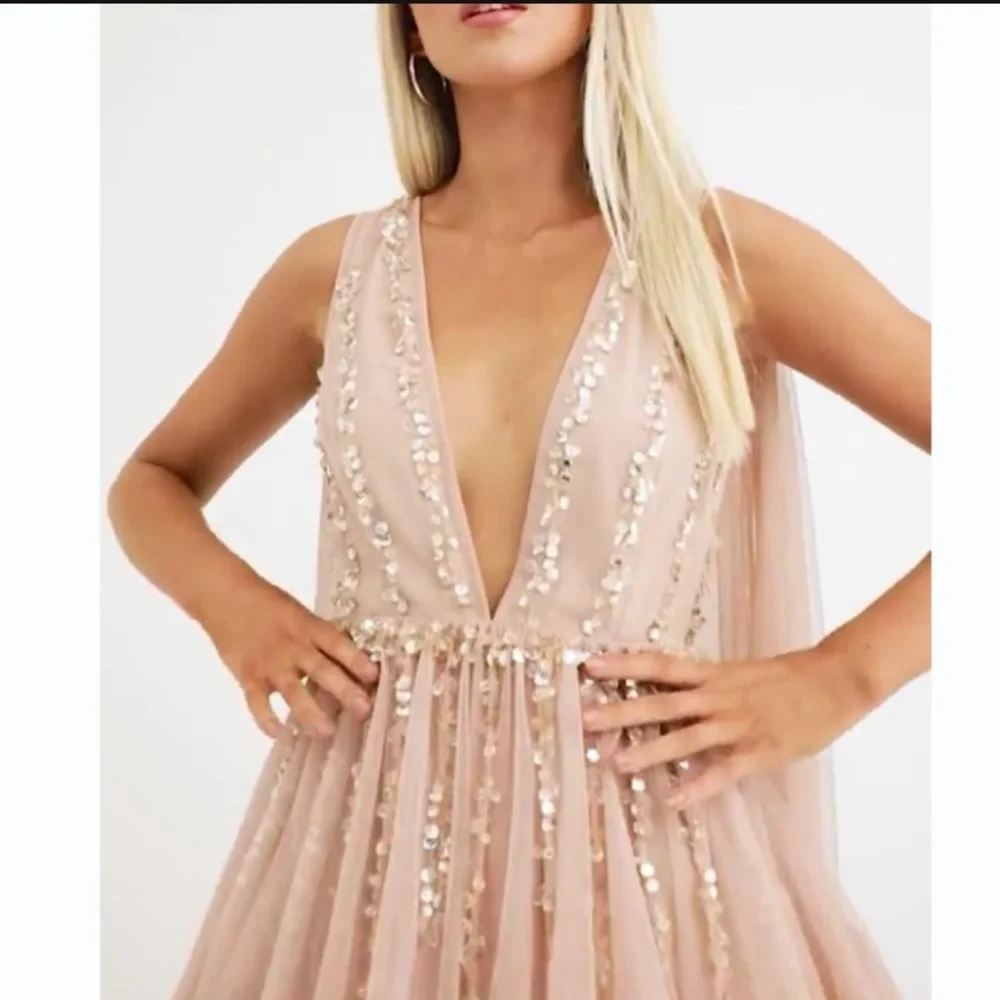 🌷ASOS🌷 Embellished Cape Plunge Tulle Mini Dress - Picture 8 of 16